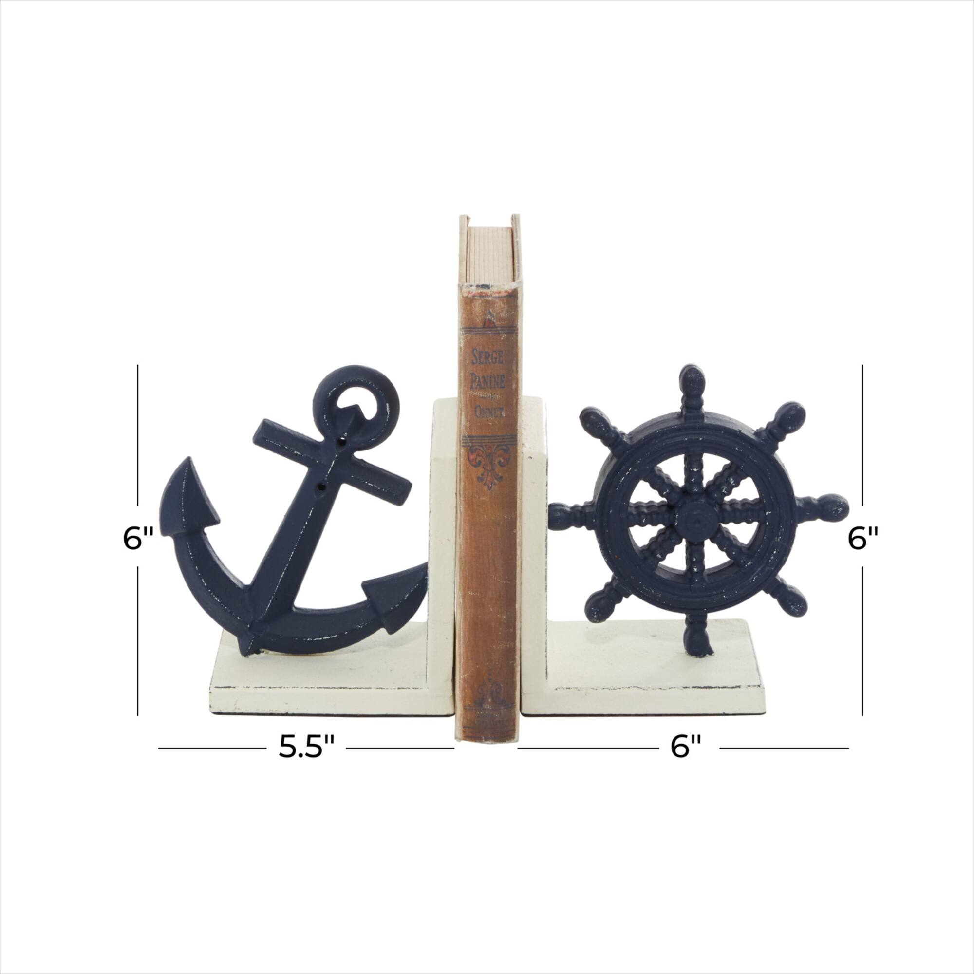 6" Blue Metal Coastal Bookends